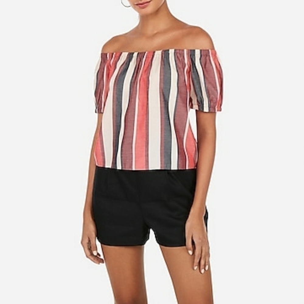 ✨express striped off-the-shoulder bow tie back top